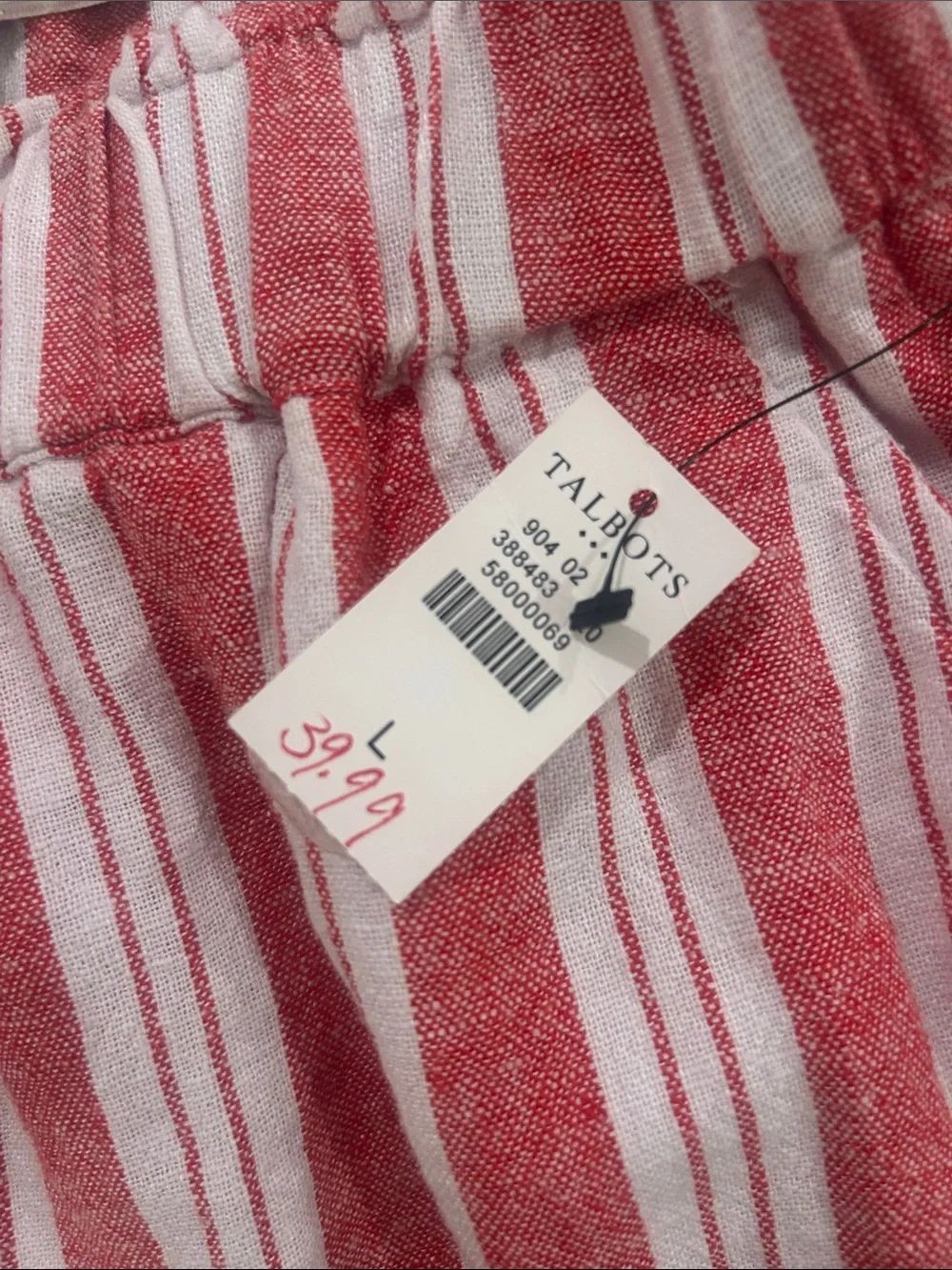 Talbots Red and White Striped Elastic Waist Shorts